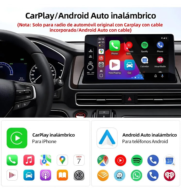 Adaptador CarPlay y Android Auto Inalámbrico 2 en 1 – Plug & Play