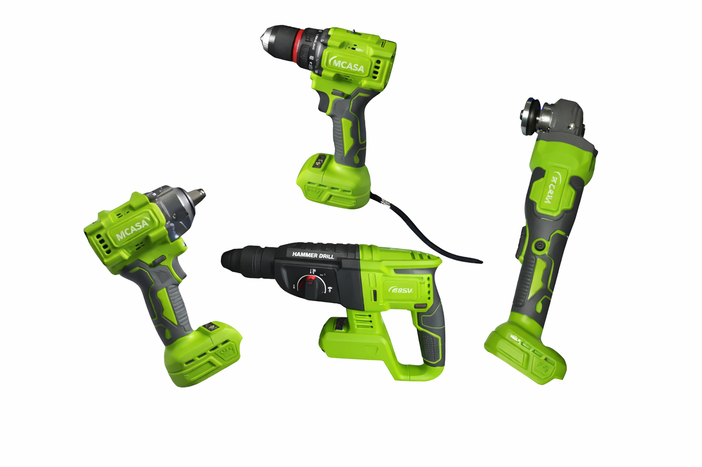 Maleta 4 Herramientas Brushless M-Casa | Taladro, Esmeril, Llave de Impacto y Rotomartillo + 2 Baterías