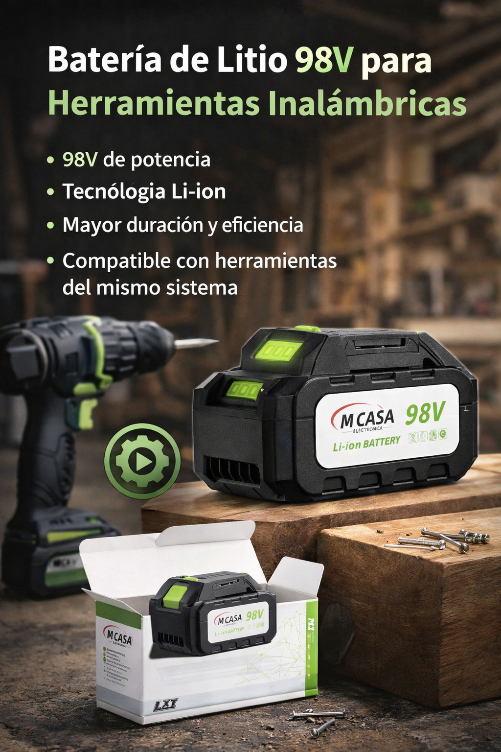 Batería de Litio 98V para Herramientas Inalámbricas