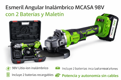 Esmeril Angular Inalámbrico MCASA 98V con 2 Baterías y Maletín