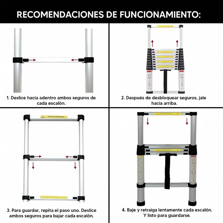 Escalera Telescópica de Aluminio 2.7 m Plegable Portátil Mcasa